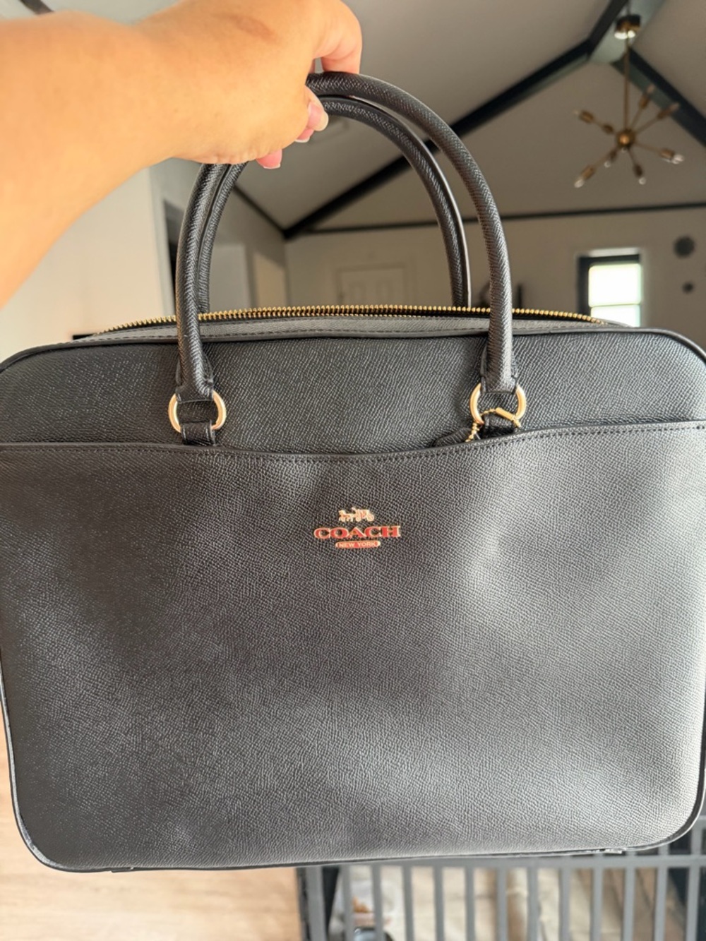 Coach Black Leather Briefcase with Gold Hardware